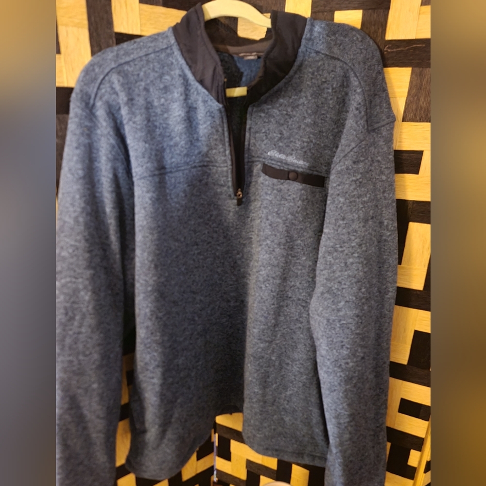Eddie Bauer Mens XXL Blue Heathered Quarter Zip Fleece Pullover Gorpcore Rugged